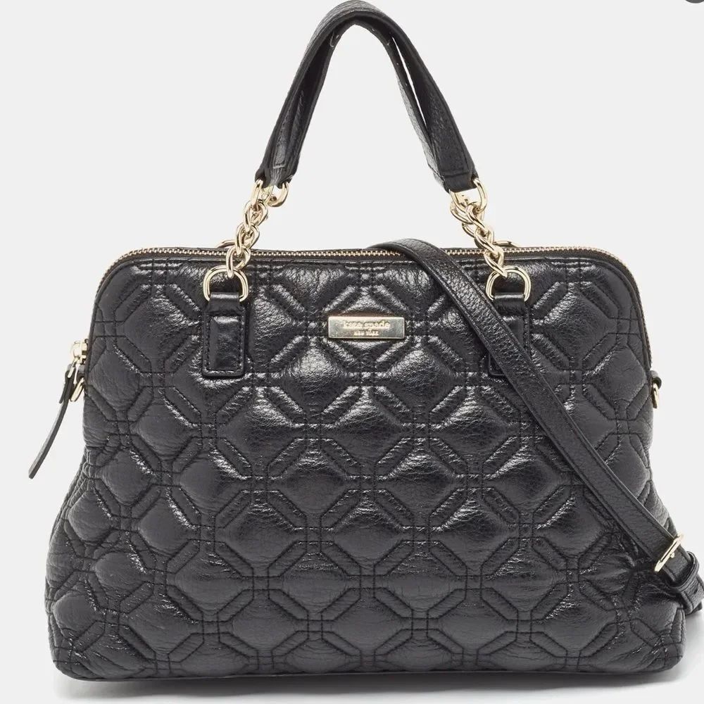 Kate Spade Black Quilted Shimmer Leather Astor Court Grace Bag